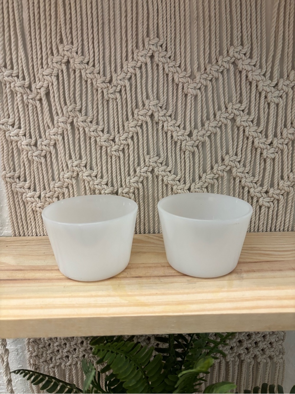 Vintage white milk glass custard cups or ramekins Set of 2